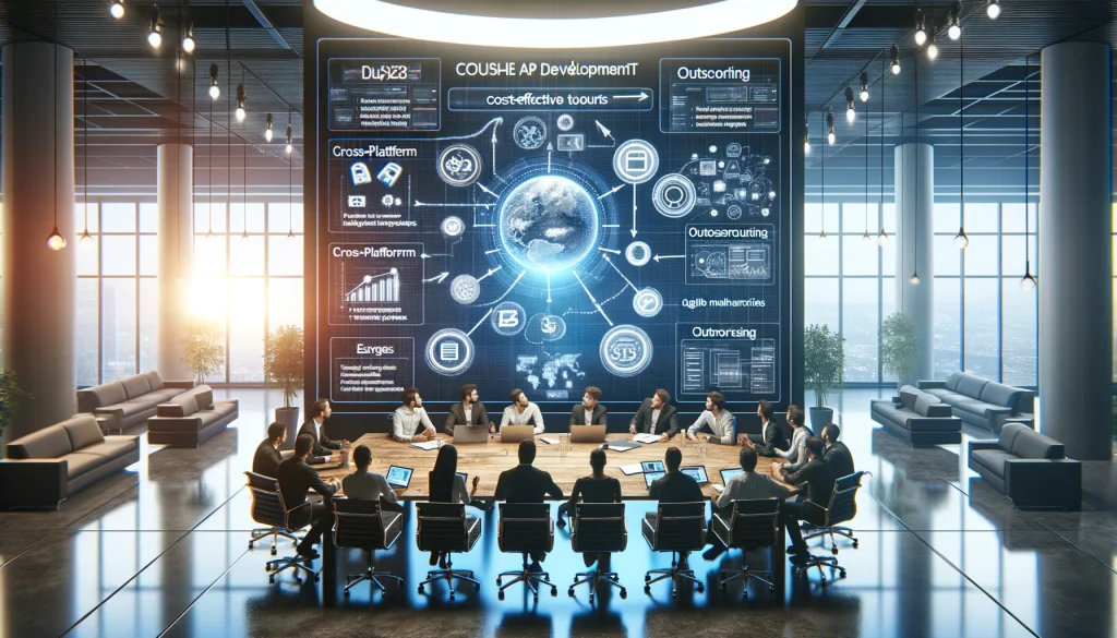Developers discussing cost-effective mobile app development strategies